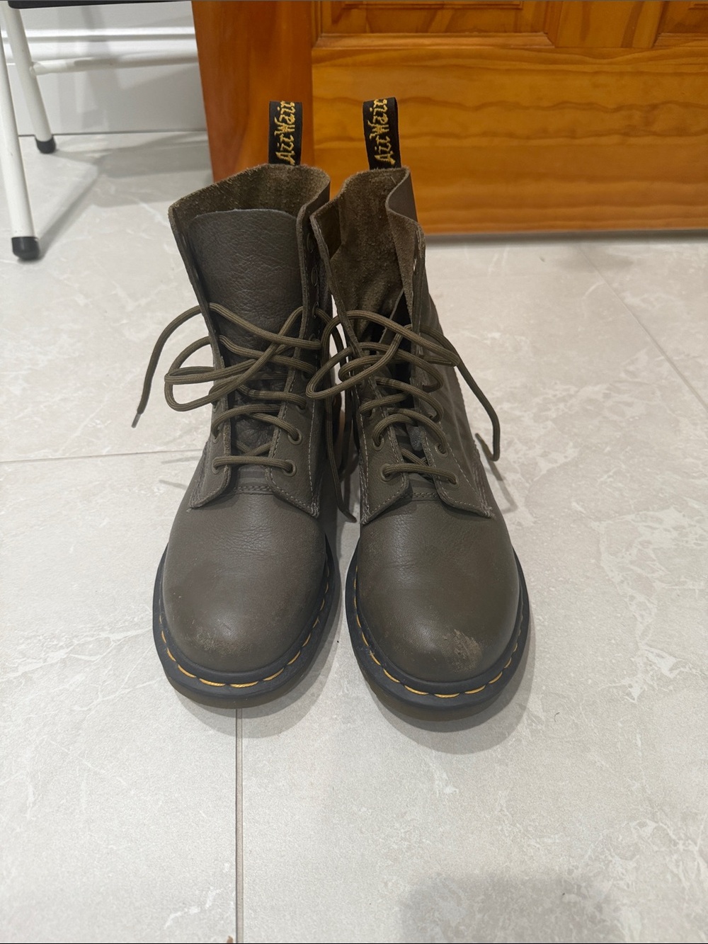 Dr. Martens Olive Green Leather Lace-Up Boots